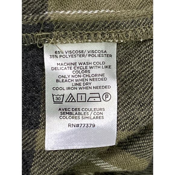 Ann Taylor Weekend Ruffle Collar Green Gray Plaid Soft Flannel Shirt Size M - Picture 8 of 8